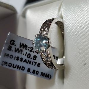 Sterling Silver Blue Moissanite Ring